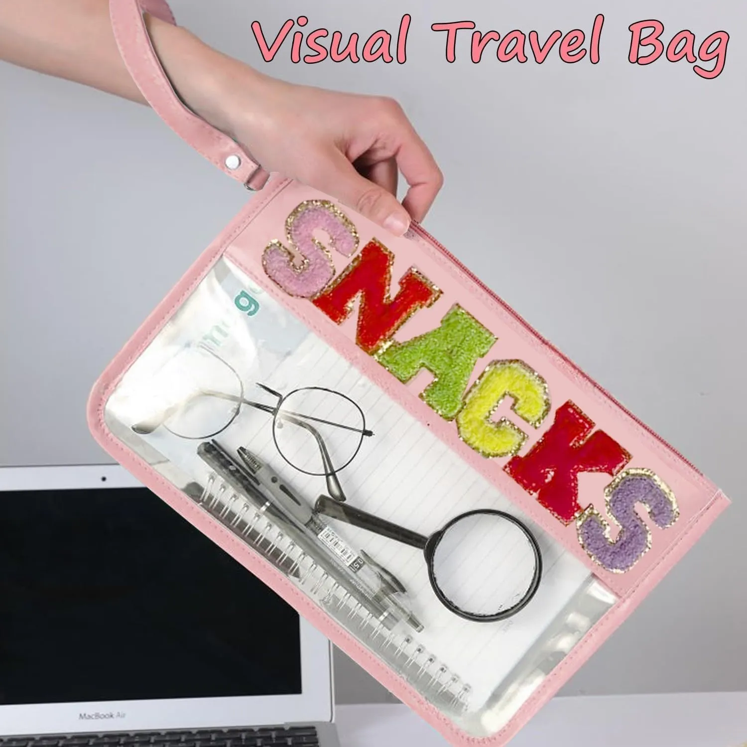 Preppy Clear Travel Makeup Bags with Zipper for Women - Waterproof, No Squeeze, Beach & Snack Bags