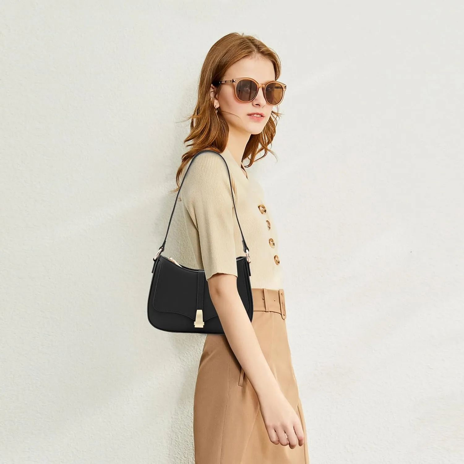 Prettyzys Crescent Shoulder Bag for Women, Vintage Retro Vegan Leather Clutch Tote Handbags Crossbody Bags Handbag for Women