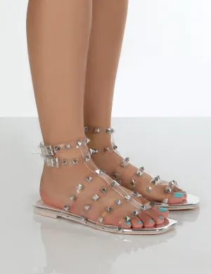 Publicity Clear Perspex Stud Detail Strappy Flat Sandals