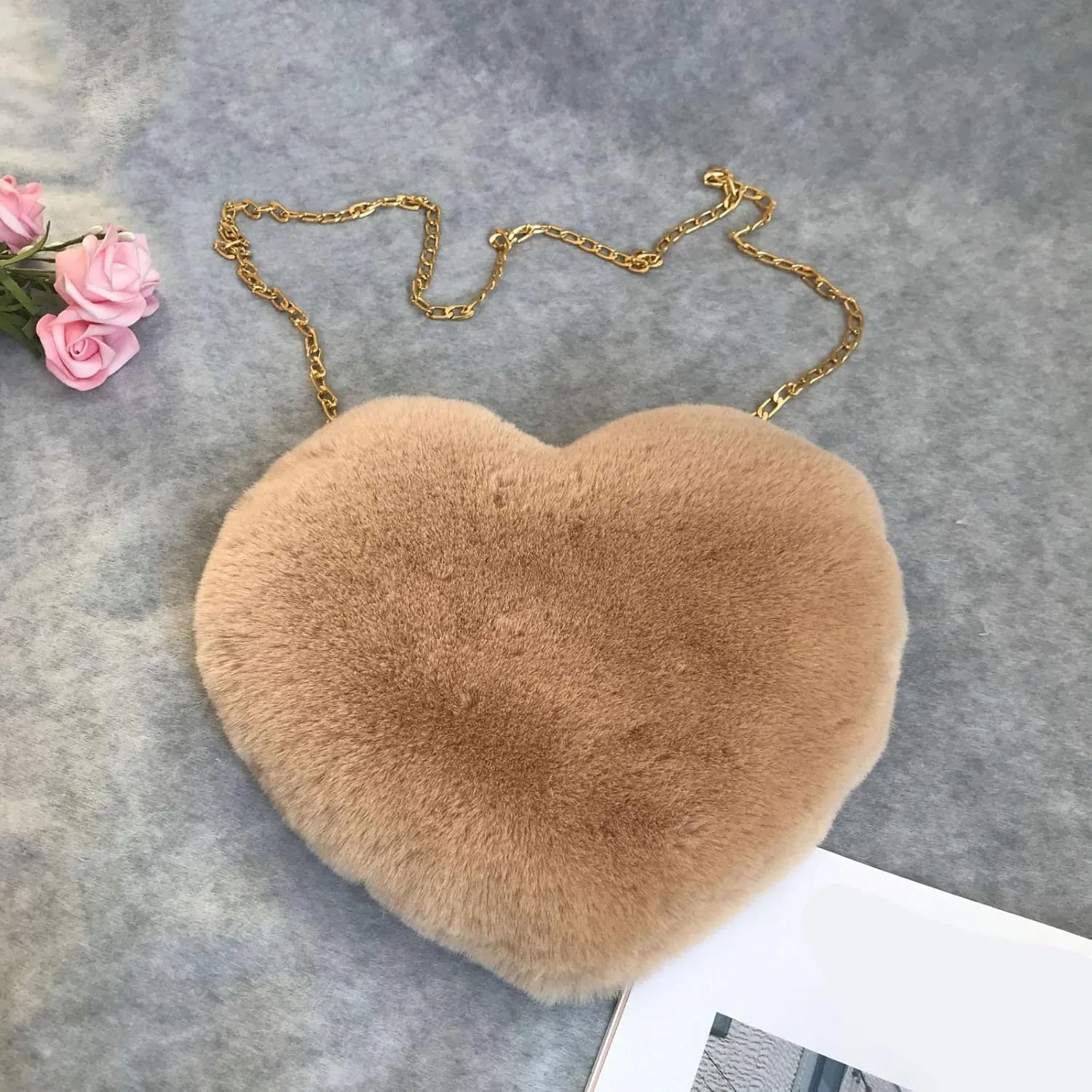 Puffer Tote Bag Naughty Furry Mini Heart Handbags Small Mini Metal Chain Cross-Body Bag Winter Feather Bags