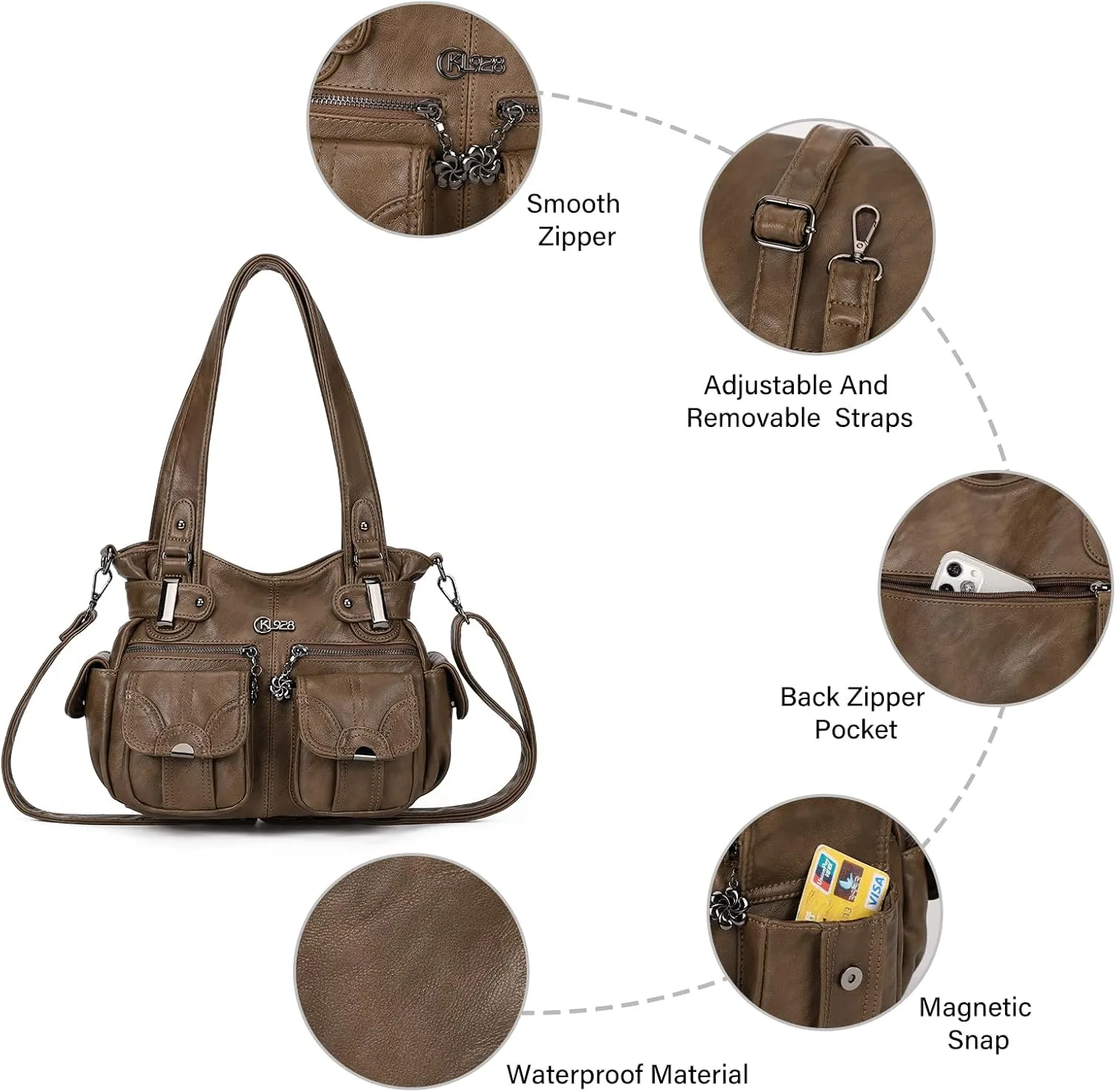 Purses and Handbags for Women Large Hobo Shoulder Bags Soft PU Leather Multi-Pocket Tote Bag
