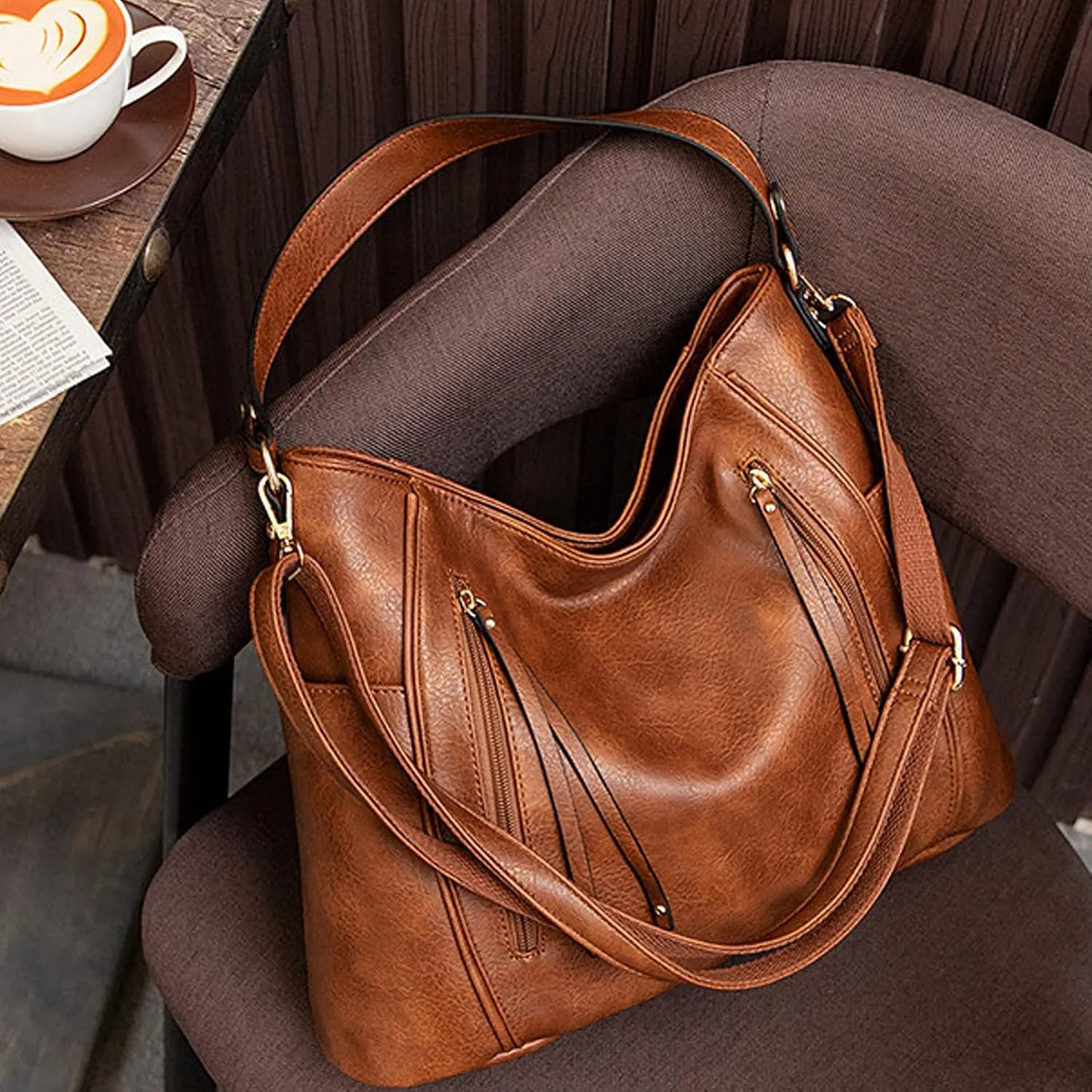 Purses and Handbags for Women Large Satchels Shoulder Bags Soft PU Leather Tote Bag Beige