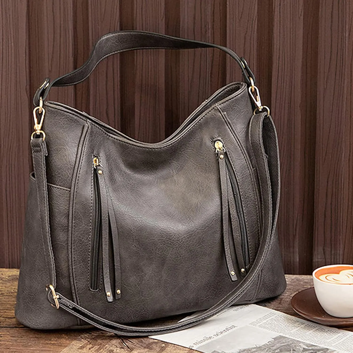 Purses and Handbags for Women Large Satchels Shoulder Bags Soft PU Leather Tote Bag Beige