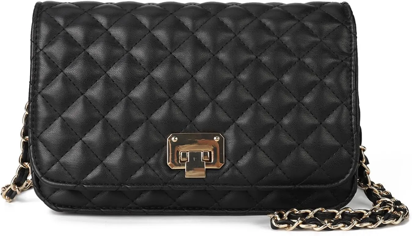 Quilted Crossbody Bags for Women,Shoulder Purse with Chain Strap,Women's Handbag,Soft Vegan Leather Sling Bag,Clutch
