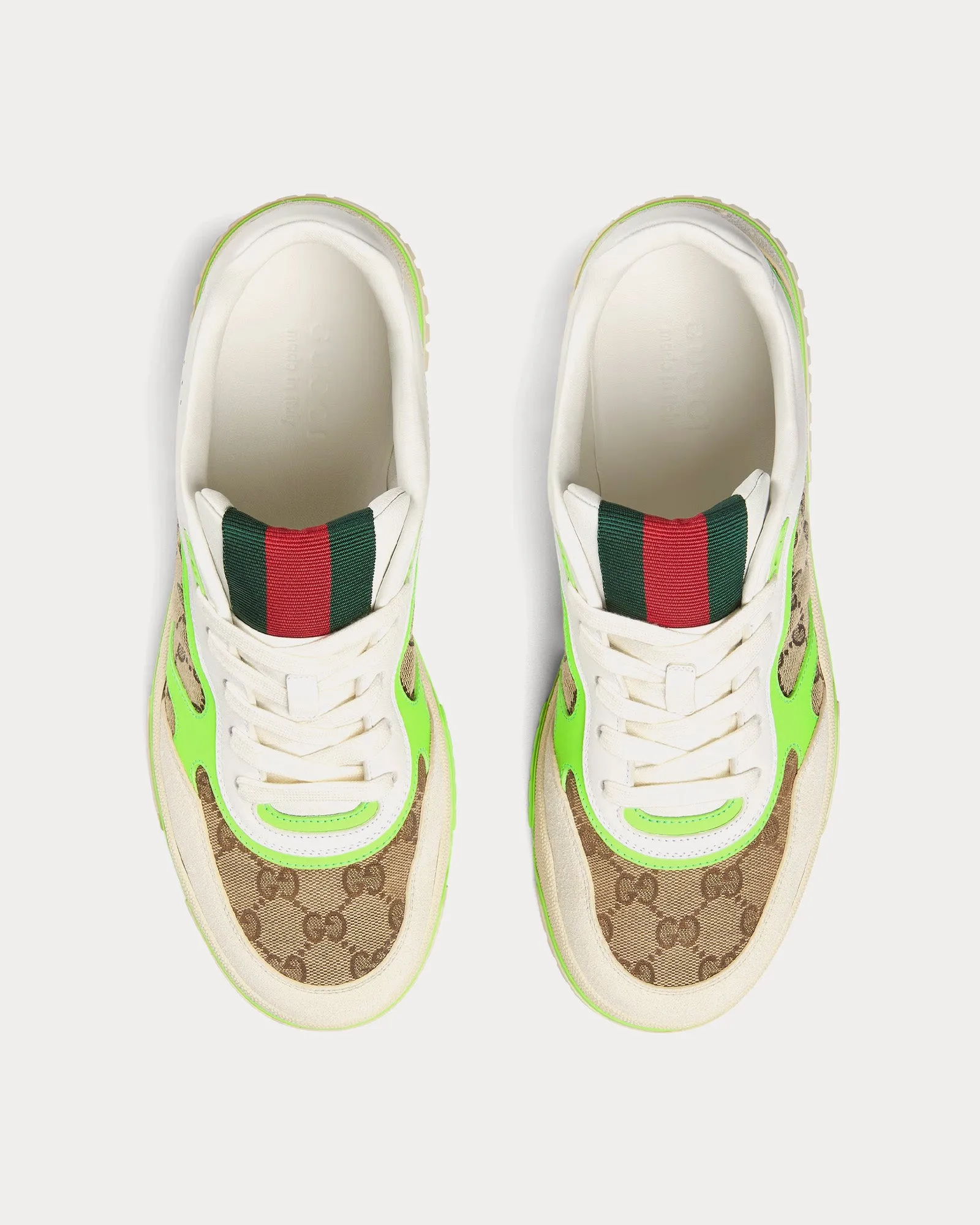 Re-Web Leather with Original GG Canvas White / Green Low Top Sneakers