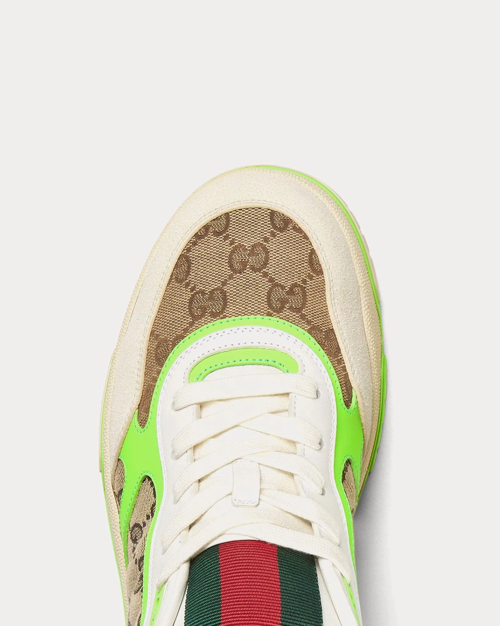 Re-Web Leather with Original GG Canvas White / Green Low Top Sneakers