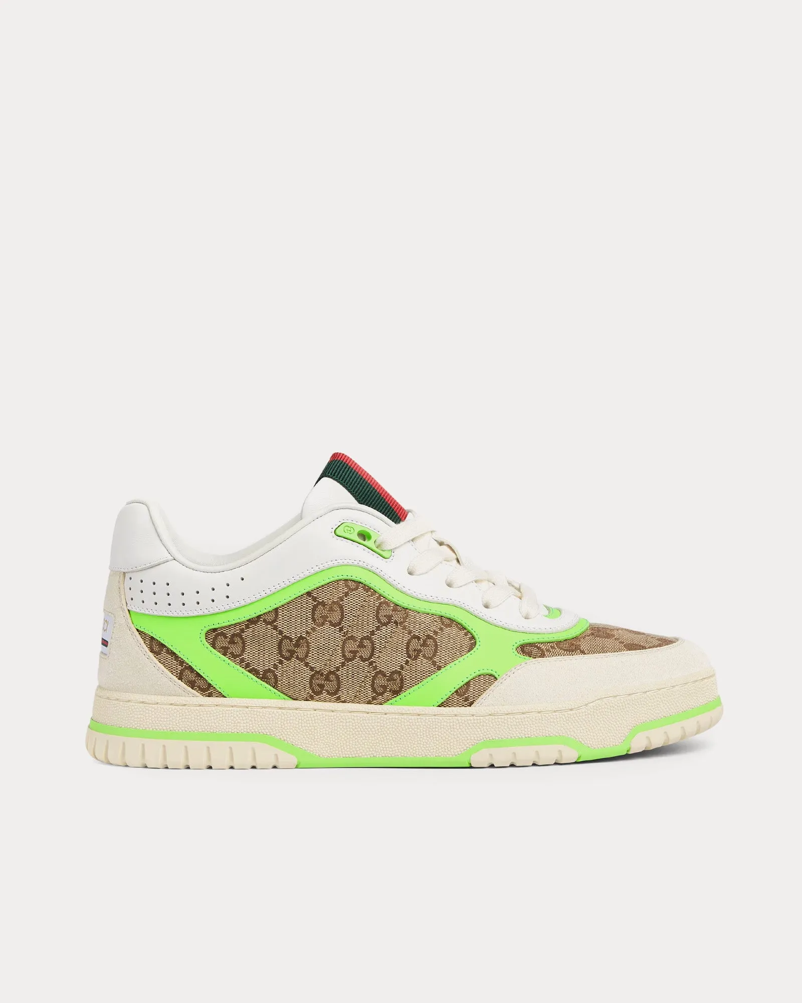 Re-Web Leather with Original GG Canvas White / Green Low Top Sneakers
