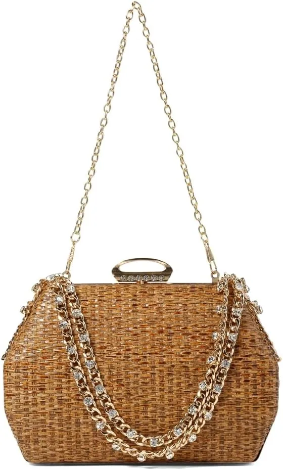 Retro Straw Woven Evening Bag Glitter Clutch Purses for Women Dress Prom Crossbody Handbag Shoulder Clutches