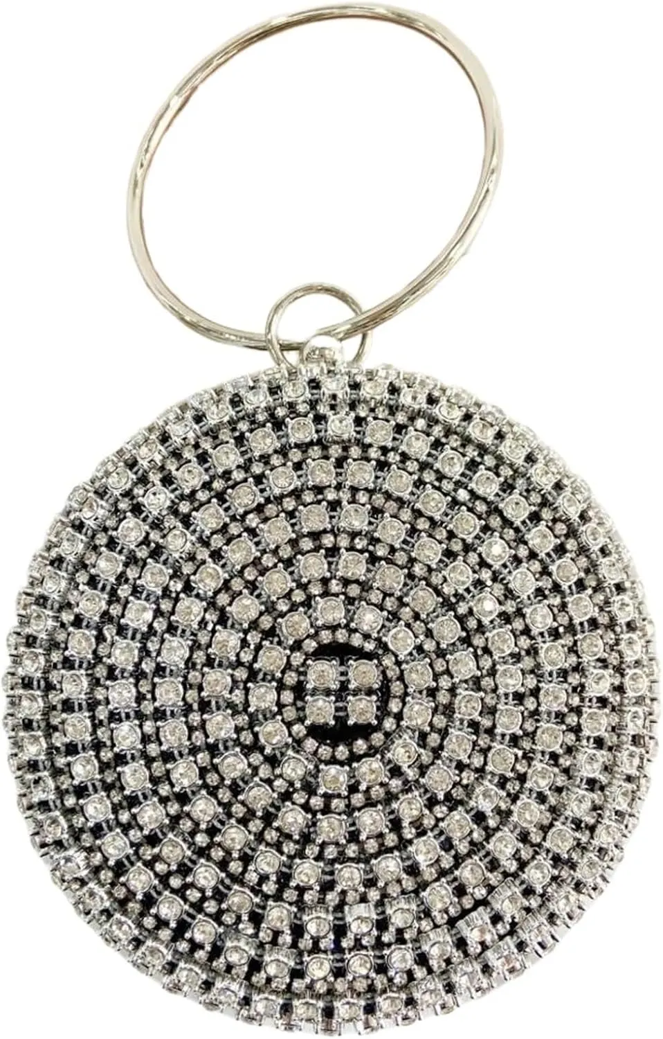 Rhinestone Bags Diamonds Rhinestone Handbag Female Round Top Handle Bags Evening Party Clutches(Black)