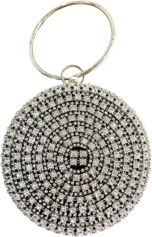 Rhinestone Bags Diamonds Rhinestone Handbag Female Round Top Handle Bags Evening Party Clutches(Black)