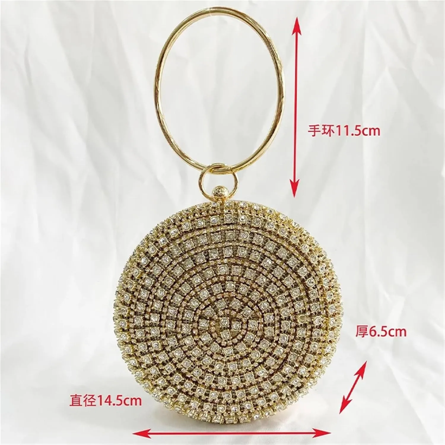 Rhinestone Bags Diamonds Rhinestone Handbag Female Round Top Handle Bags Evening Party Clutches(Black)