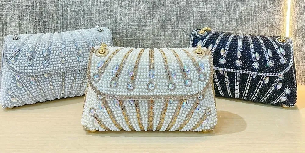 Rhinestone Evening Clutches Women 2025 Glitter Handbag Elegant Small Shoulder Bag Chain Clutch Purse Wedding Party