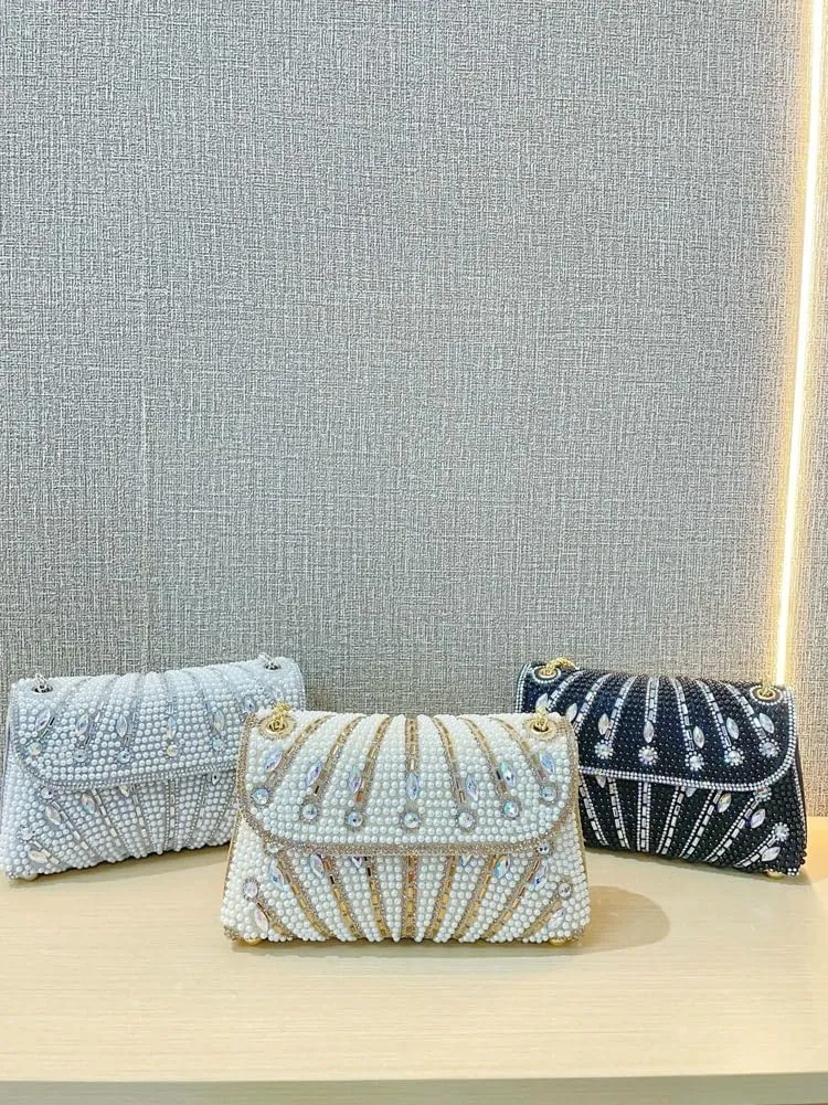 Rhinestone Evening Clutches Women 2025 Glitter Handbag Elegant Small Shoulder Bag Chain Clutch Purse Wedding Party