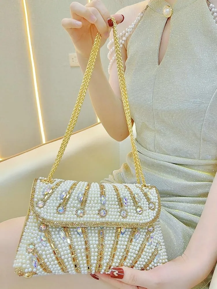 Rhinestone Evening Clutches Women 2025 Glitter Handbag Elegant Small Shoulder Bag Chain Clutch Purse Wedding Party