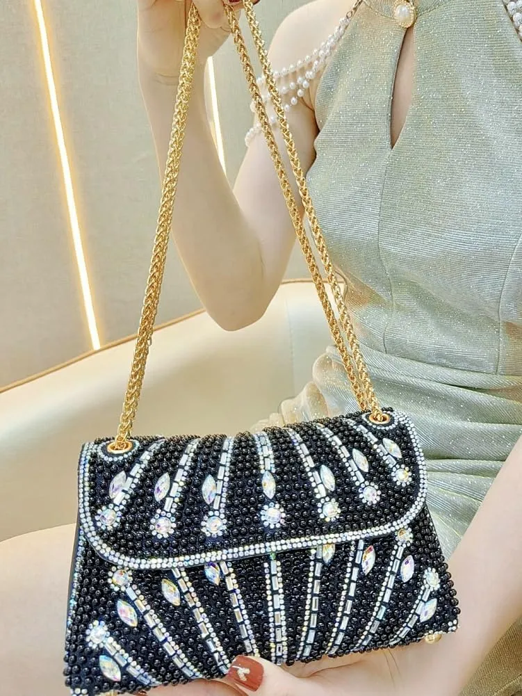 Rhinestone Evening Clutches Women 2025 Glitter Handbag Elegant Small Shoulder Bag Chain Clutch Purse Wedding Party