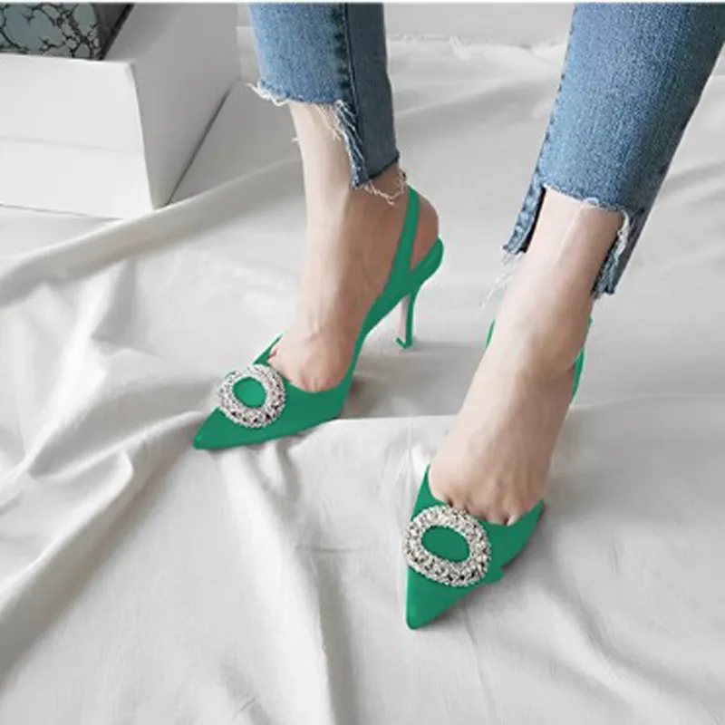 Rounded Rhinestone Short Heel Sandals