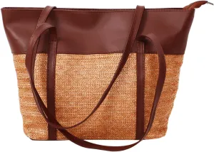 SAFIGLE Capacity Woven Tote Bag for Women Stylish Summer Beach Handbag for Daily Use Shopping Travel and Vacations Durable Design