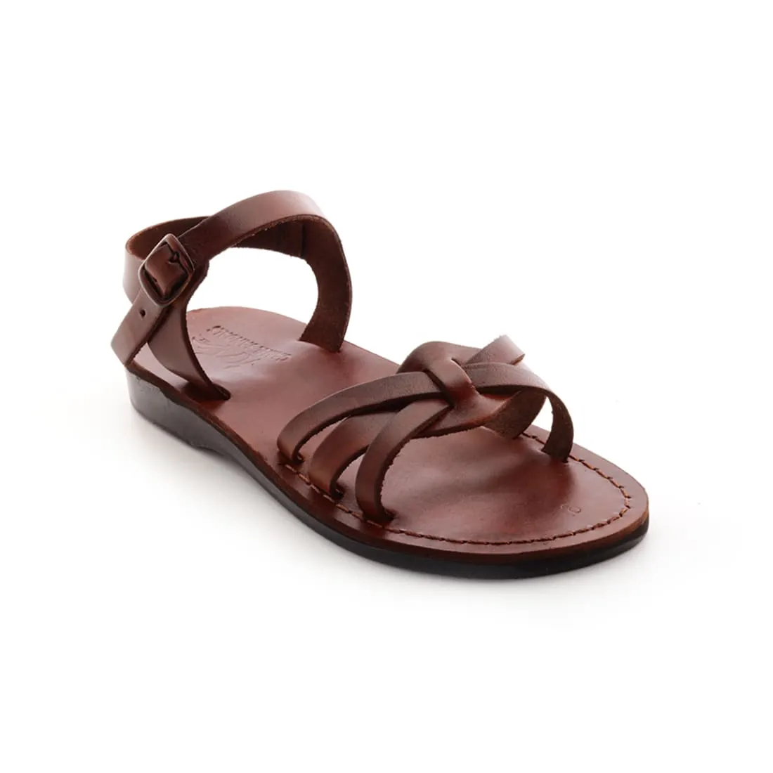 Sarah - Women's Black leather cross-top sandal