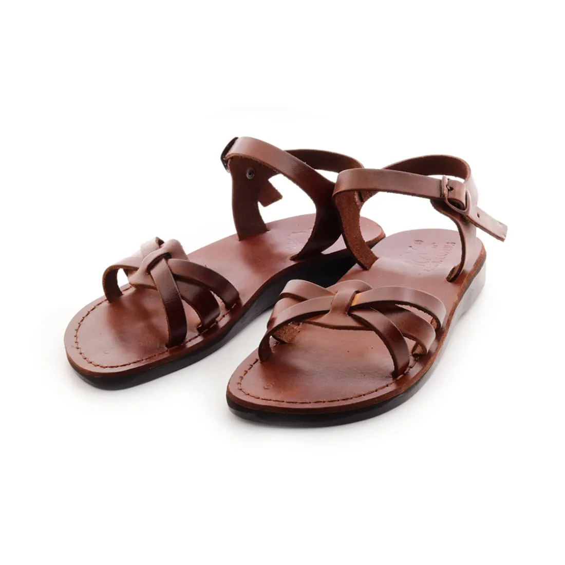 Sarah - Women's Black leather cross-top sandal