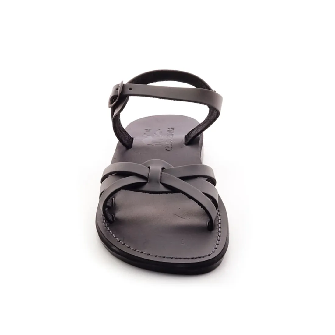 Sarah - Women's Black leather cross-top sandal