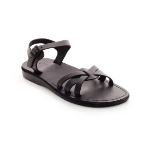 Sarah - Women's Black leather cross-top sandal