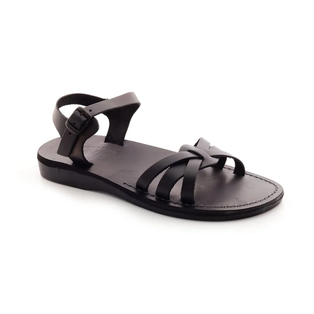 Sarah - Women's Black leather cross-top sandal