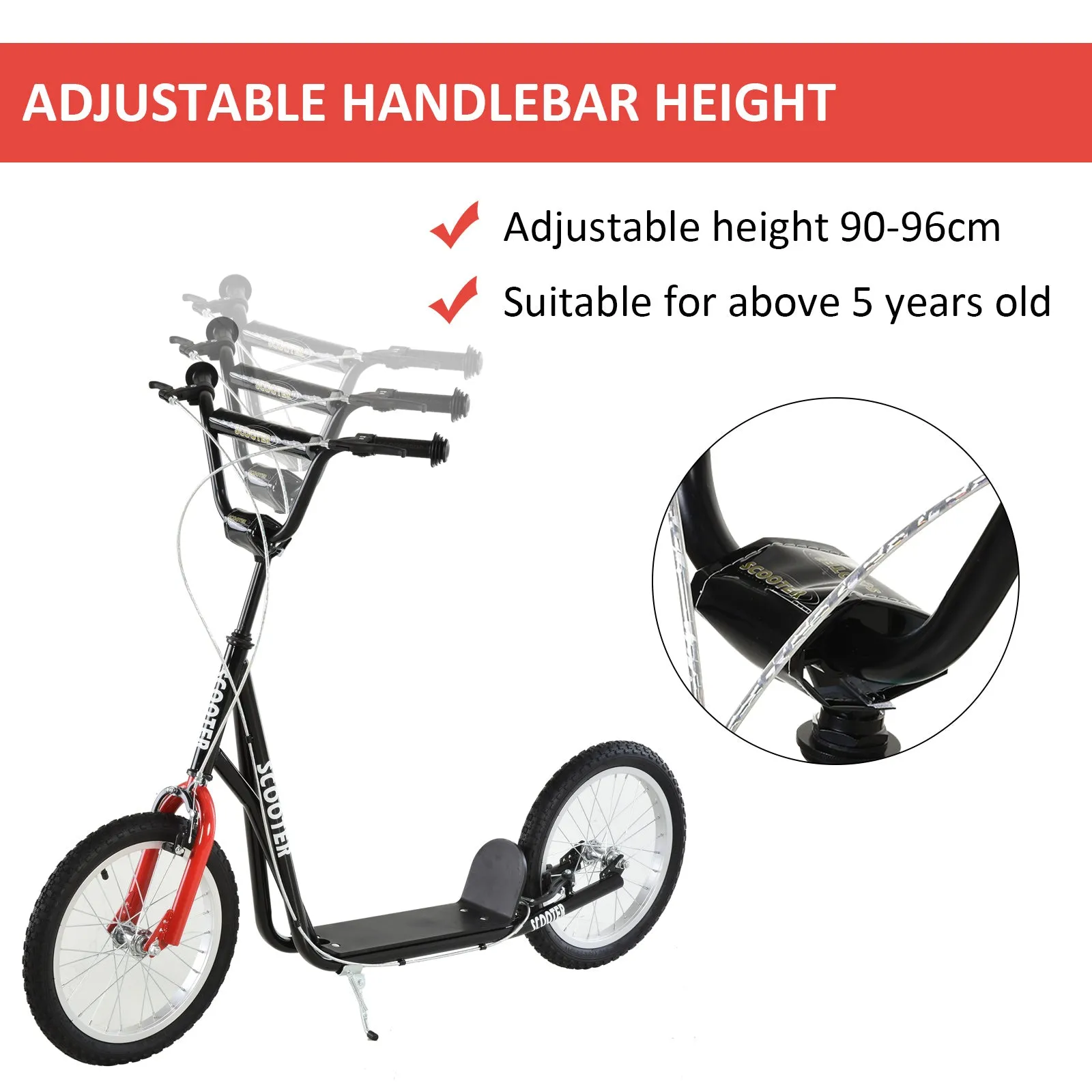 Scooter for Kids with Adjustable Handlebar, Anti-Slip Deck, Dual Brakes, for Boys and Girls Aged 5  Years Old, Black