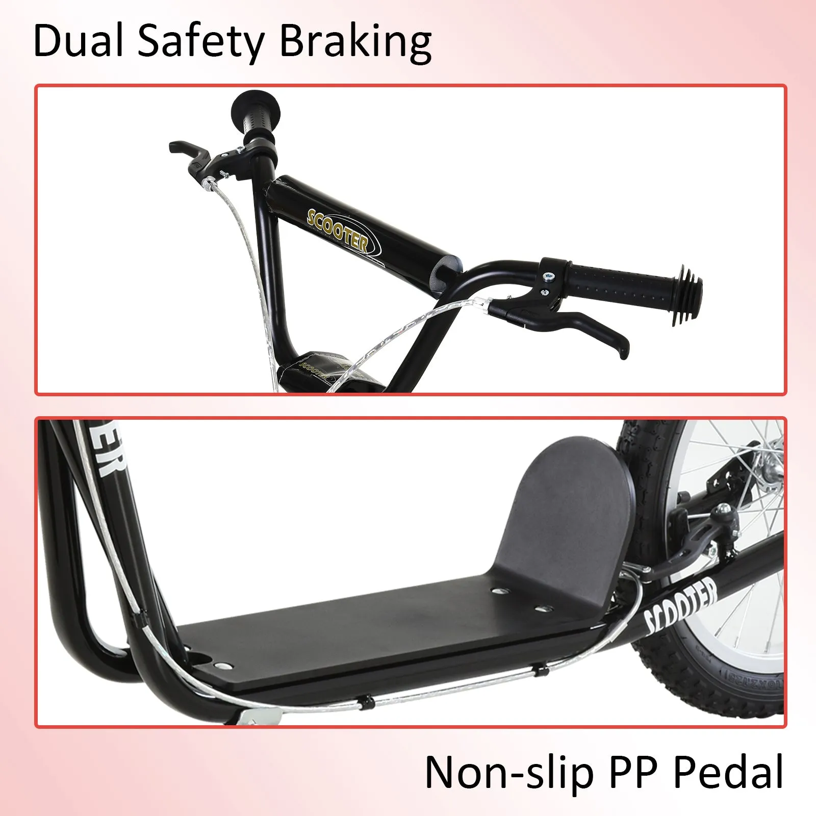 Scooter for Kids with Adjustable Handlebar, Anti-Slip Deck, Dual Brakes, for Boys and Girls Aged 5  Years Old, Black