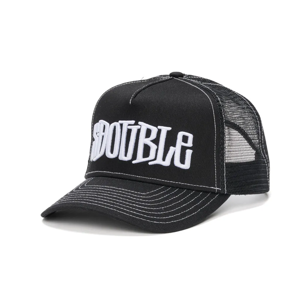 S/DOUBLE MID-BLOCK CURVED PEAK TRUCKER - BLACK