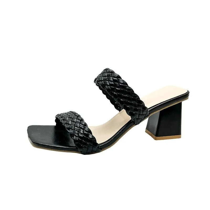 Sexy Square Toe Slide Sandal Shoes