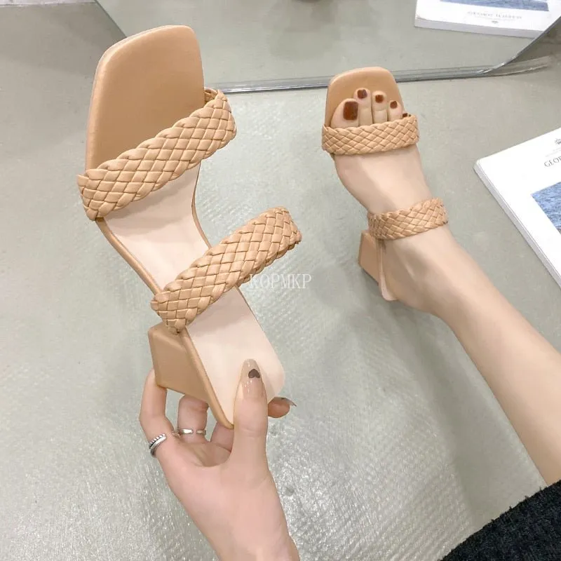 Sexy Square Toe Slide Sandal Shoes