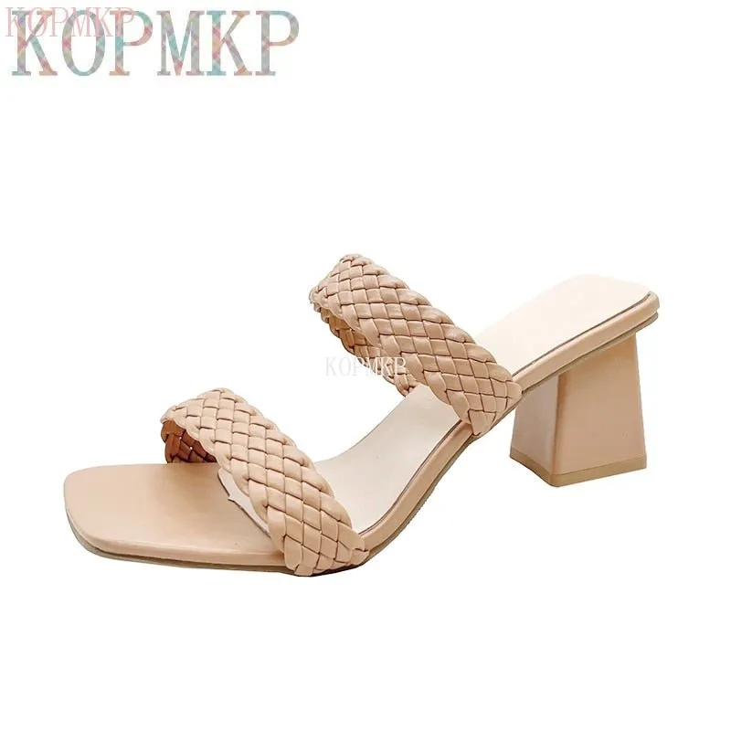 Sexy Square Toe Slide Sandal Shoes
