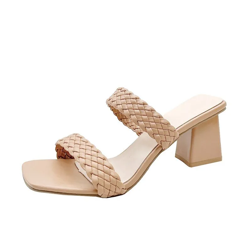Sexy Square Toe Slide Sandal Shoes