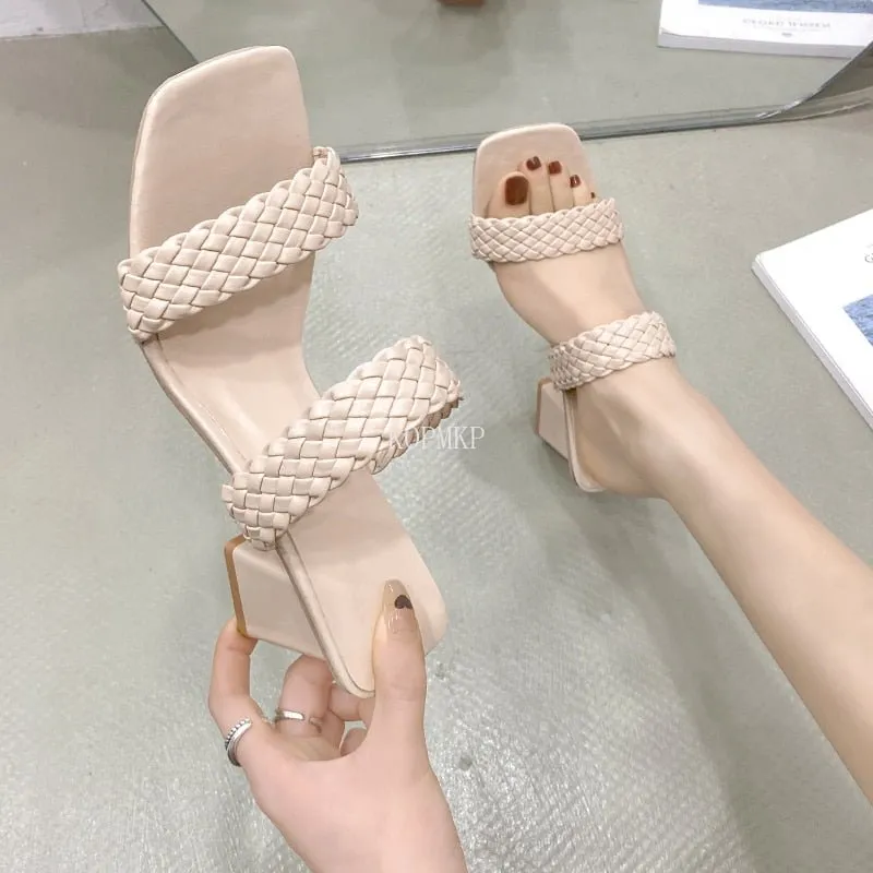 Sexy Square Toe Slide Sandal Shoes