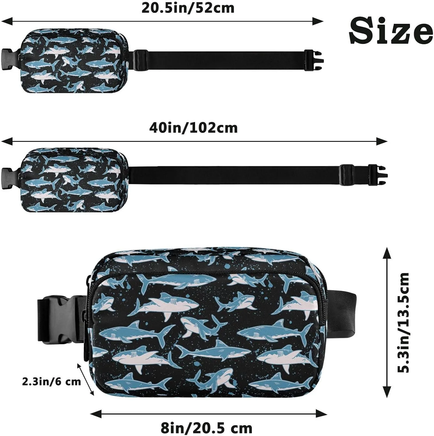 Shark Fanny Pack for Women Belt Bag Lightweight Crossbody Bags Waterproof Waist Pouch for Traveling Walking Running Hiking Cycling