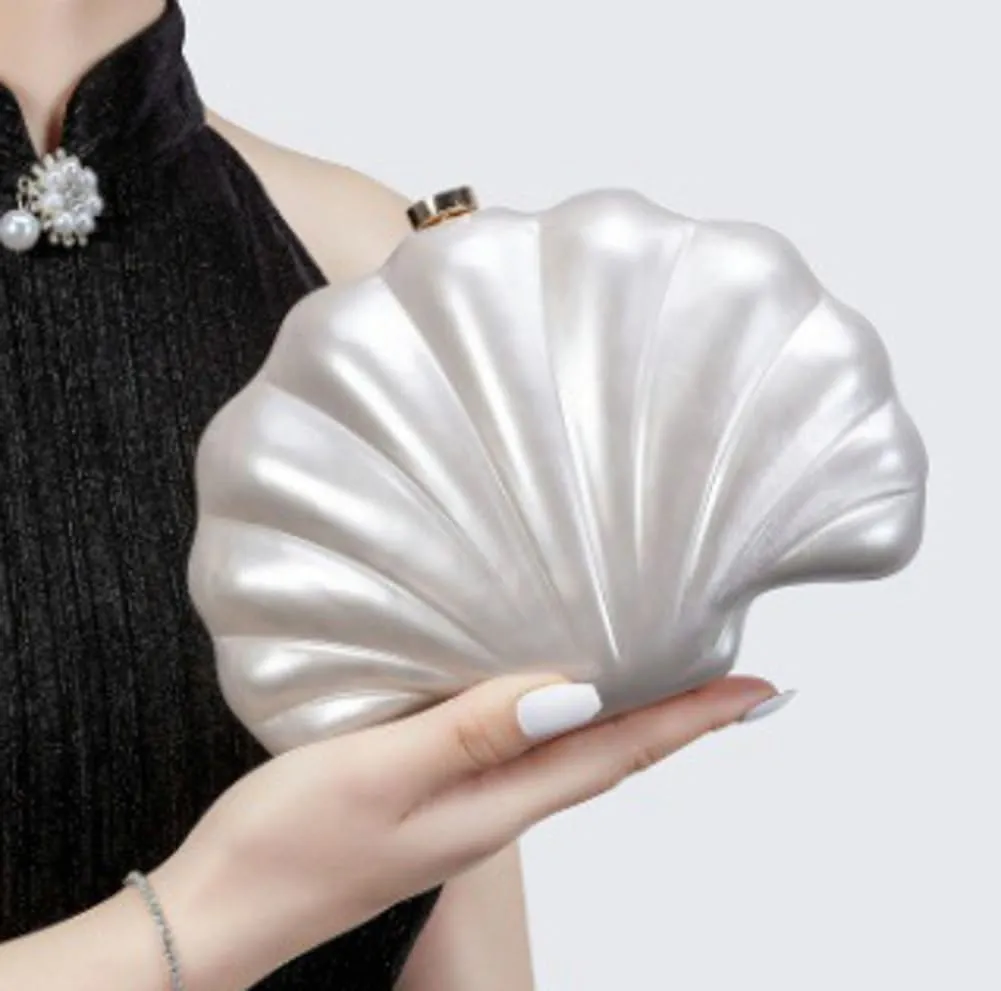 Shell Shaped Acrylic Clutch Purse for Women Evening Handbag Designer Glitter Ladies Clutches for Wedding Party