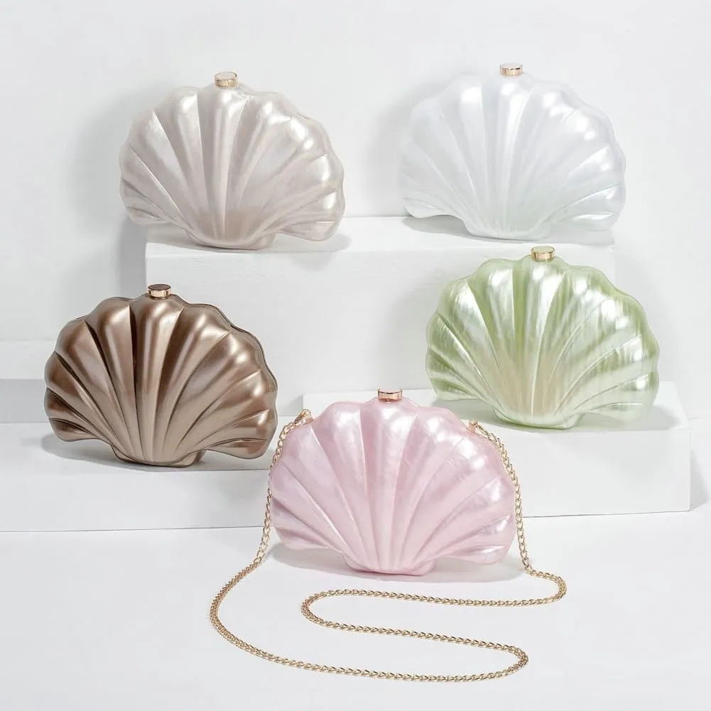 Shell Shaped Acrylic Clutch Purse for Women Evening Handbag Designer Glitter Ladies Clutches for Wedding Party