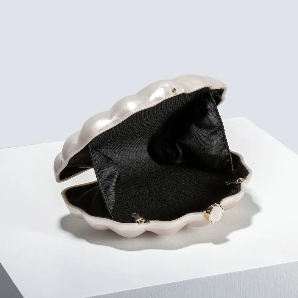 Shell Shaped Acrylic Clutch Purse for Women Evening Handbag Designer Glitter Ladies Clutches for Wedding Party