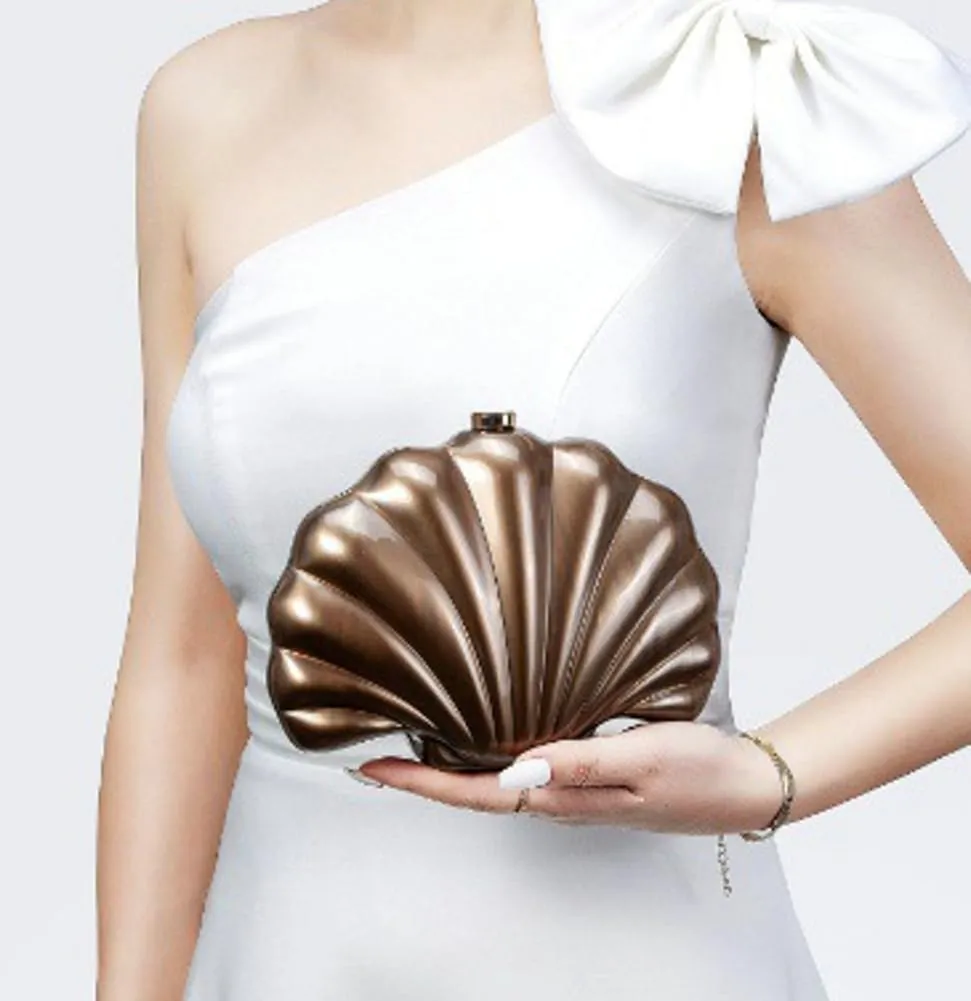 Shell Shaped Acrylic Clutch Purse for Women Evening Handbag Designer Glitter Ladies Clutches for Wedding Party