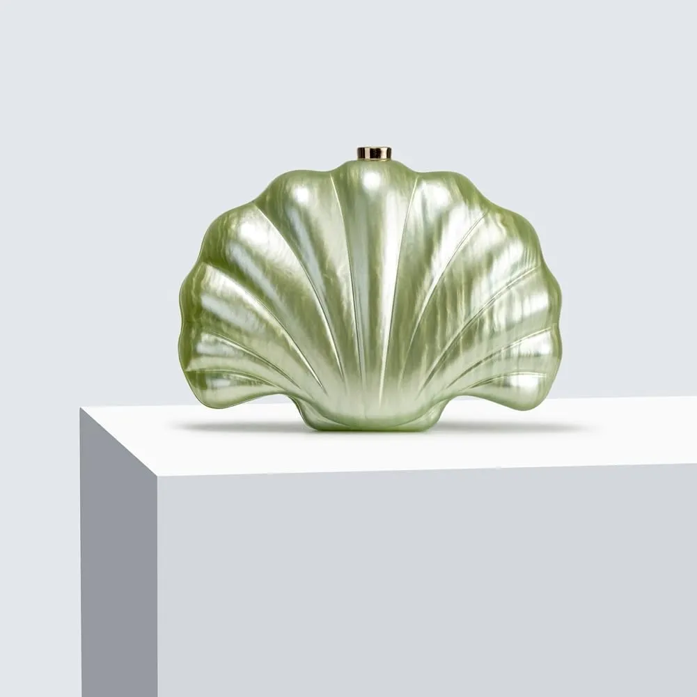 Shell Shaped Acrylic Clutch Purse for Women Evening Handbag Designer Glitter Ladies Clutches for Wedding Party