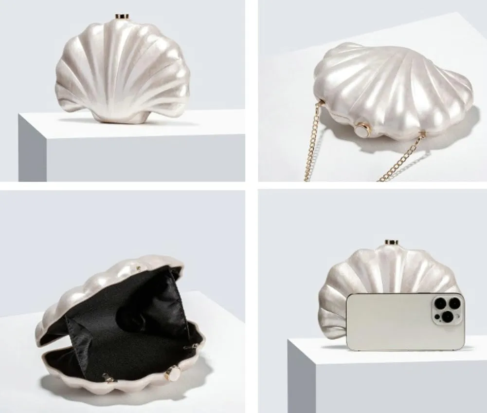Shell Shaped Acrylic Clutch Purse for Women Evening Handbag Designer Glitter Ladies Clutches for Wedding Party