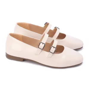 Shiny Double Strap Shoes-Beige