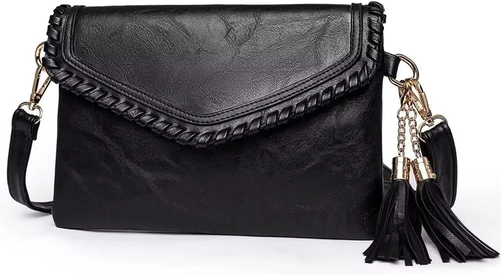 Shoulder Bag for Women PU Leather Envelope Clutch Purse Roomy Crossbody Bag Vintage Designer Satchel with Tassel