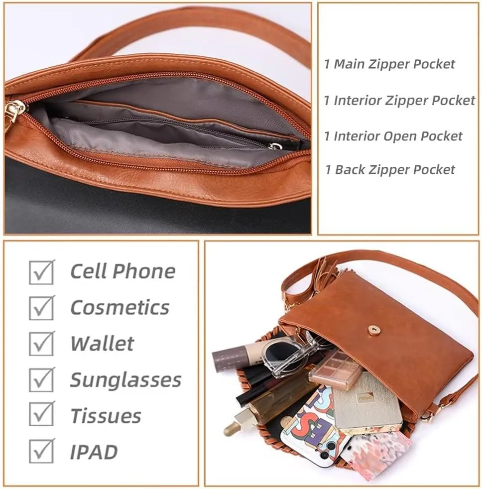 Shoulder Bag for Women PU Leather Envelope Clutch Purse Roomy Crossbody Bag Vintage Designer Satchel with Tassel