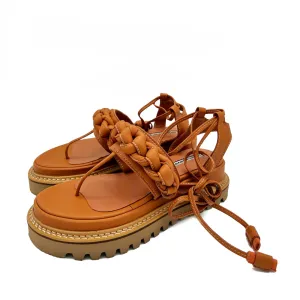 SHR T-strappy Braided camel leather sandals
