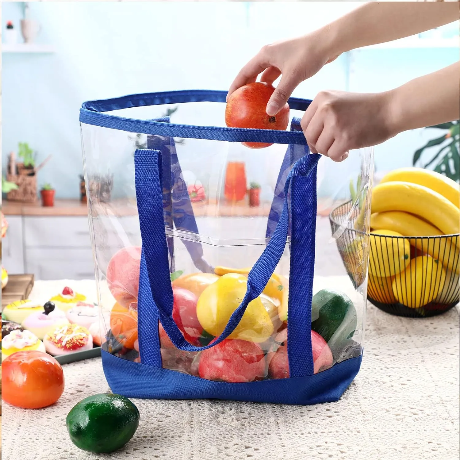 Silkfly 16 Pieces Clear Tote Bags Bulk, PVC Shoulder Handbag, Security Approved See Through Bag with Zipper Closure for Work