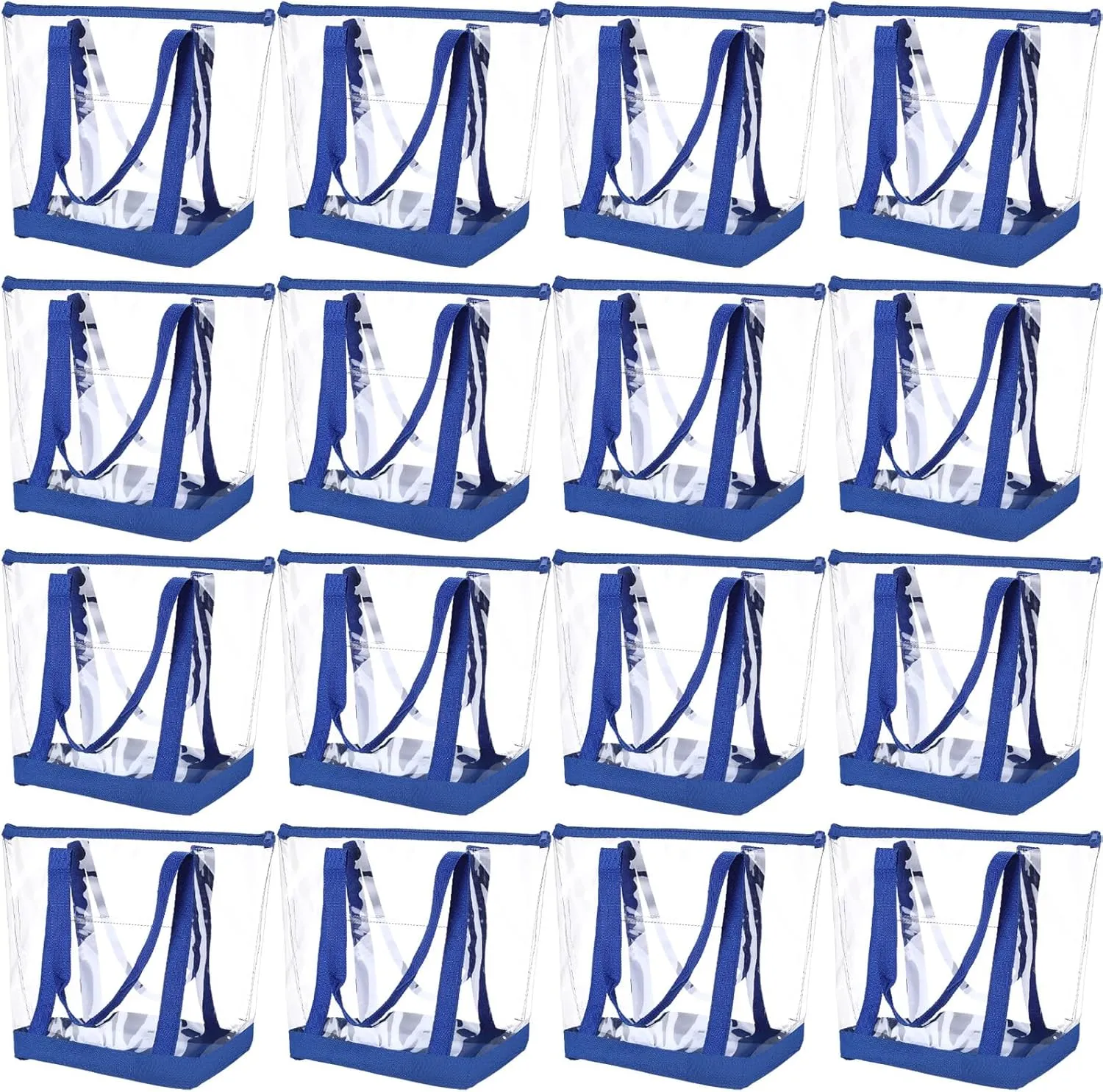 Silkfly 16 Pieces Clear Tote Bags Bulk, PVC Shoulder Handbag, Security Approved See Through Bag with Zipper Closure for Work
