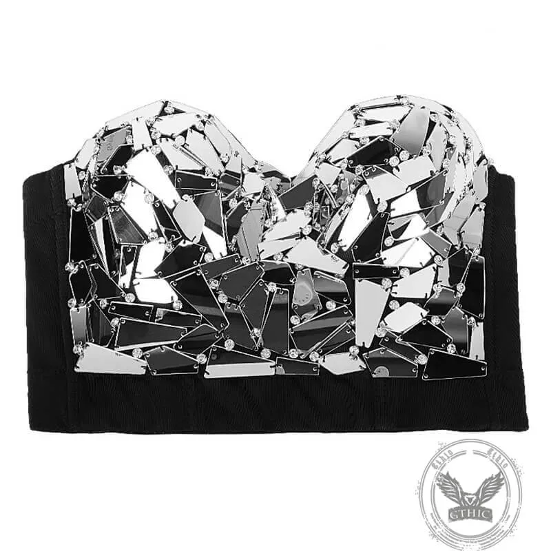 Silver Mirror Sequins Embellished Beads Corset Top
