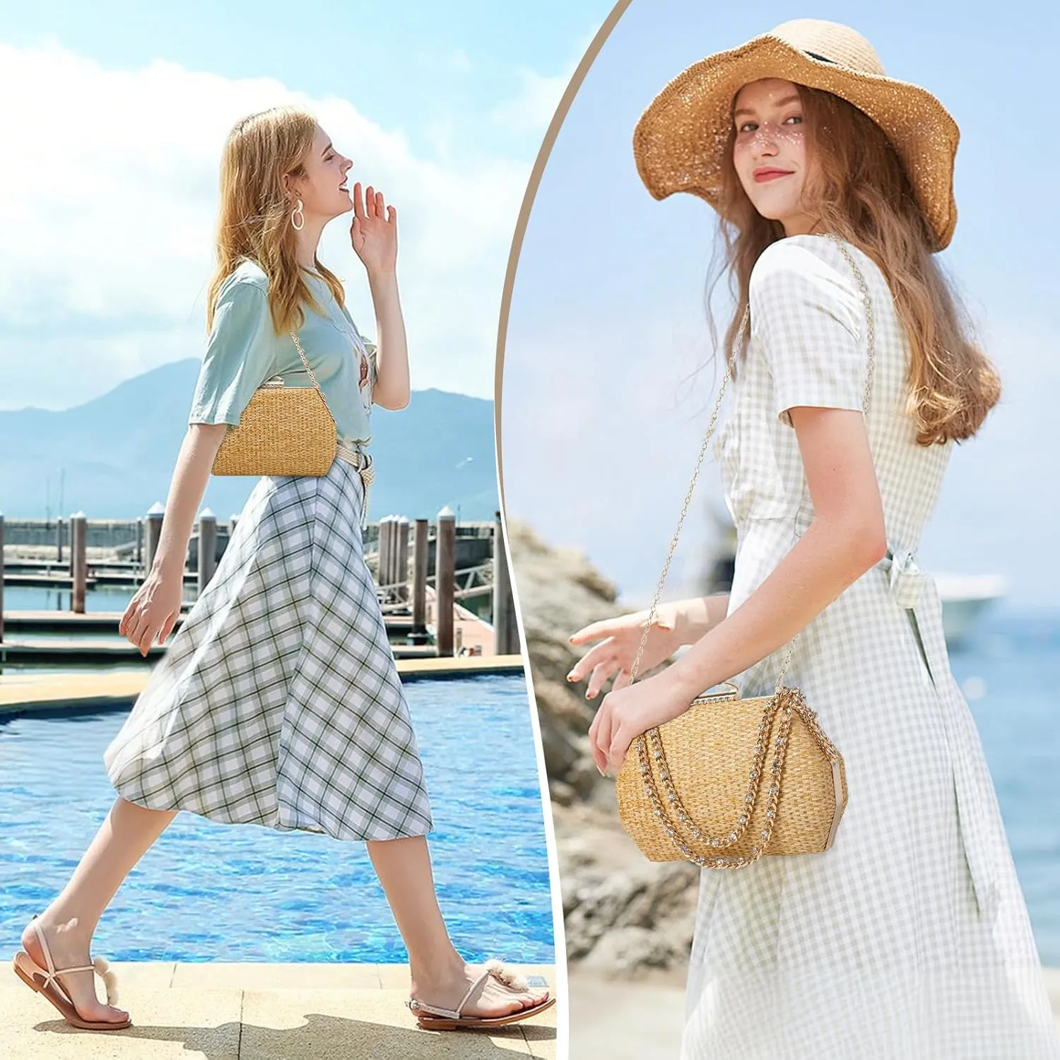 Simcat Straw Clutch Purses for Women Beach Boho Woven Handbags Crossbody Shoulder Bag Evening Bag
