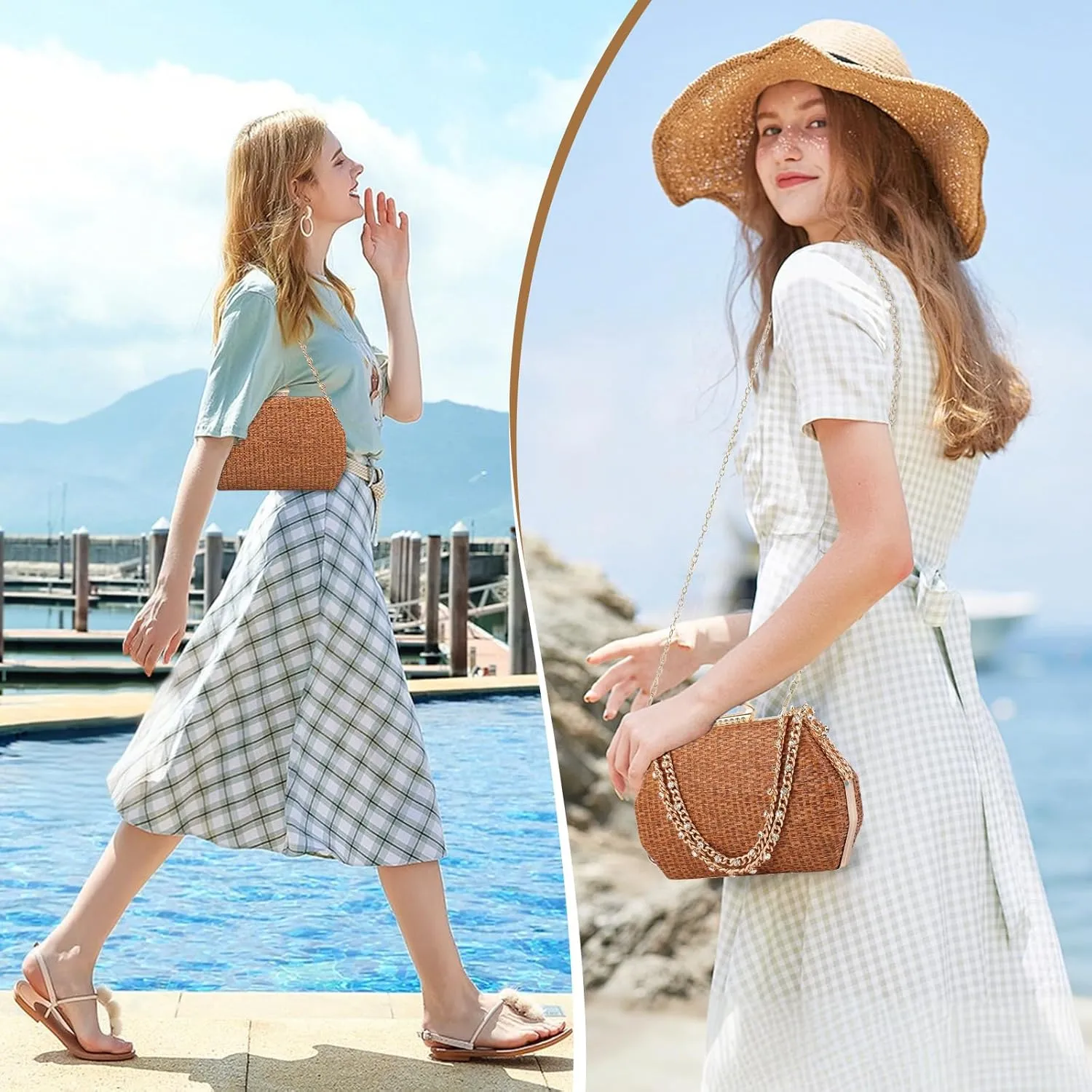 Simcat Straw Clutch Purses for Women Beach Boho Woven Handbags Crossbody Shoulder Bag Evening Bag